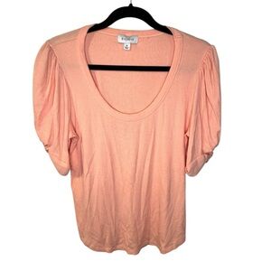 Evereve Peach Ribbed Stevie Twist Sleeve Top